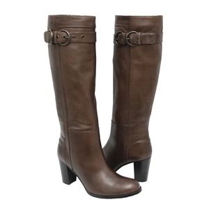 RAMONA Italy Knee-High Tall Leather Boot Heel Shoe Brown 6/36 New